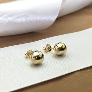 NEW 14K Real Yellow GOLD 7mm Ball Stud Earrings Hypo Allergenic Stamped 14K